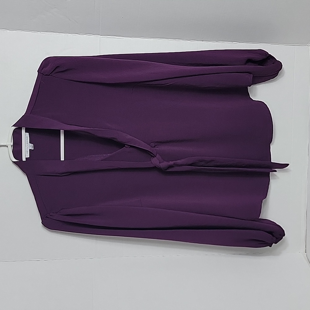 Crescent & Willough Women's Purple 1/4 Button W/ Bow Accent Top, S NWT